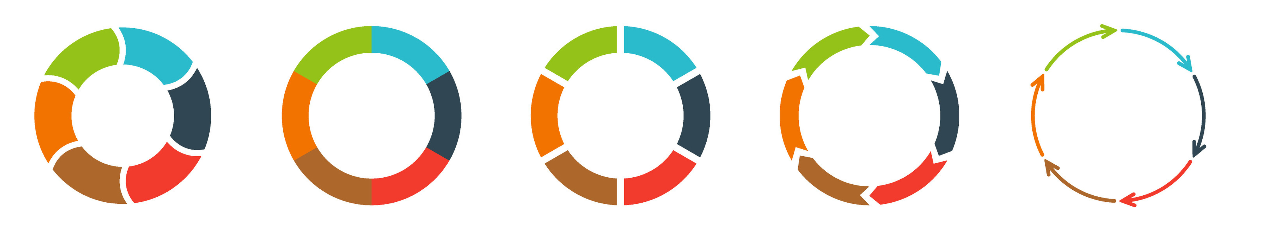 Segmented pie charts and arrows set. | Radius Global